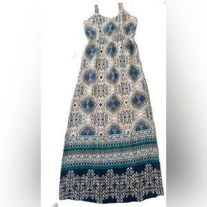 Skies Are Blue Maxi with Blue and White Motifs